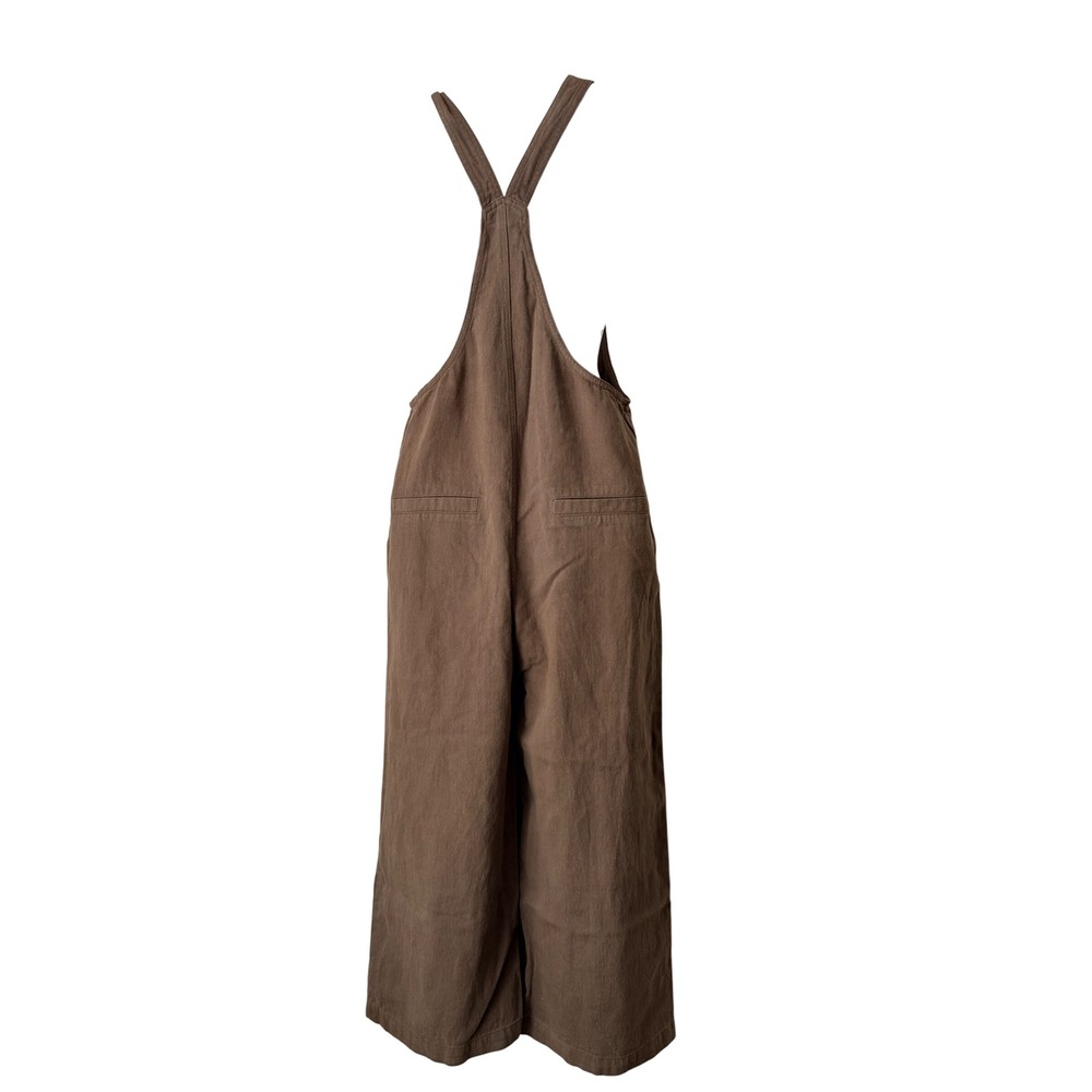Miou Muse Brown Wide Leg Overalls Tie Shoulder Boho Relaxed Fit Linen Blend Sz S - Picture 7 of 8